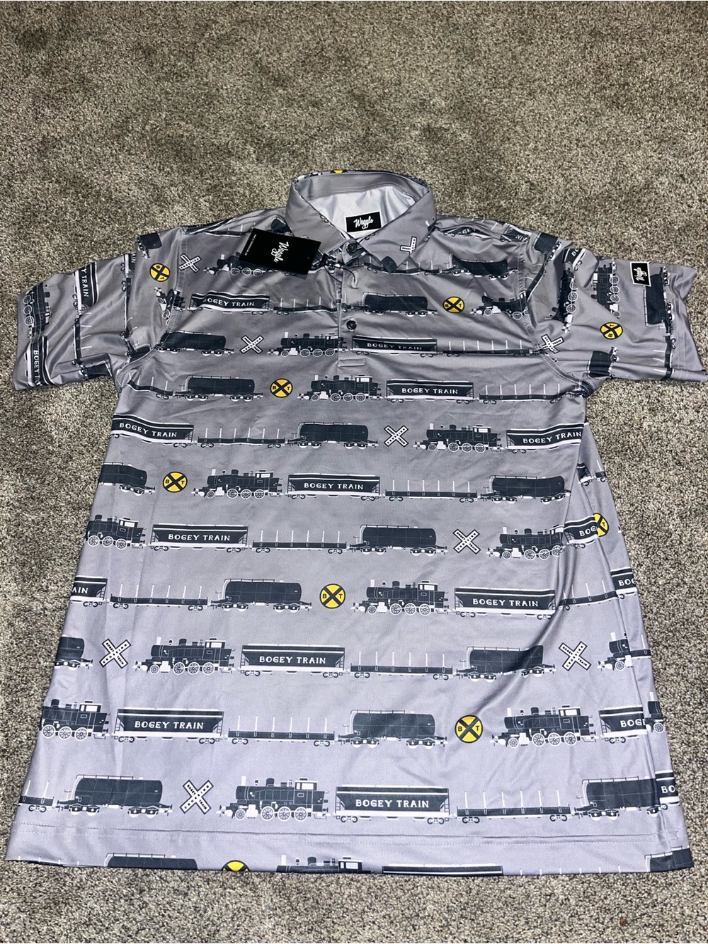 Waggle Golf Polo Shirt Mens Large Tropical Bogey Train Performance Stretch NWT